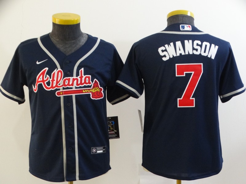 2021 Youth Atlanta Braves #7 Swanson blue Nike Game MLB Jerseys